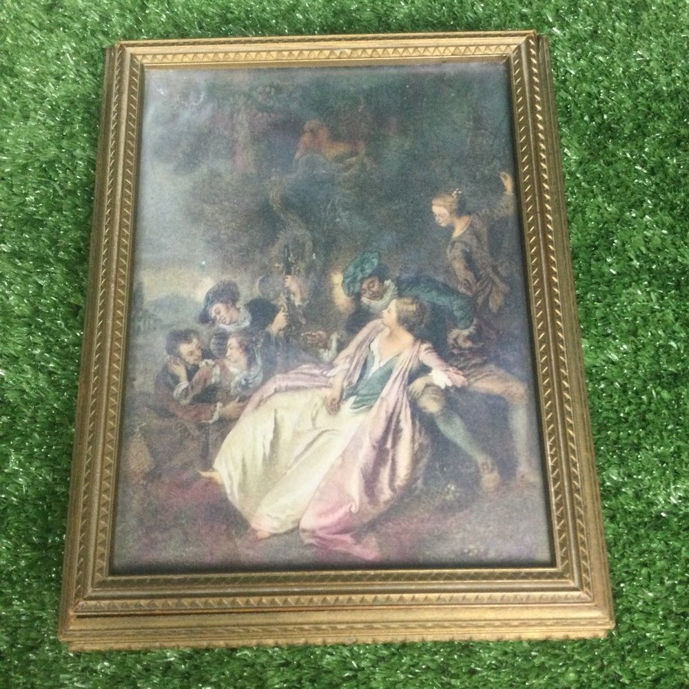 Vintage Mirrored Jewelry Box w/ Framed Art